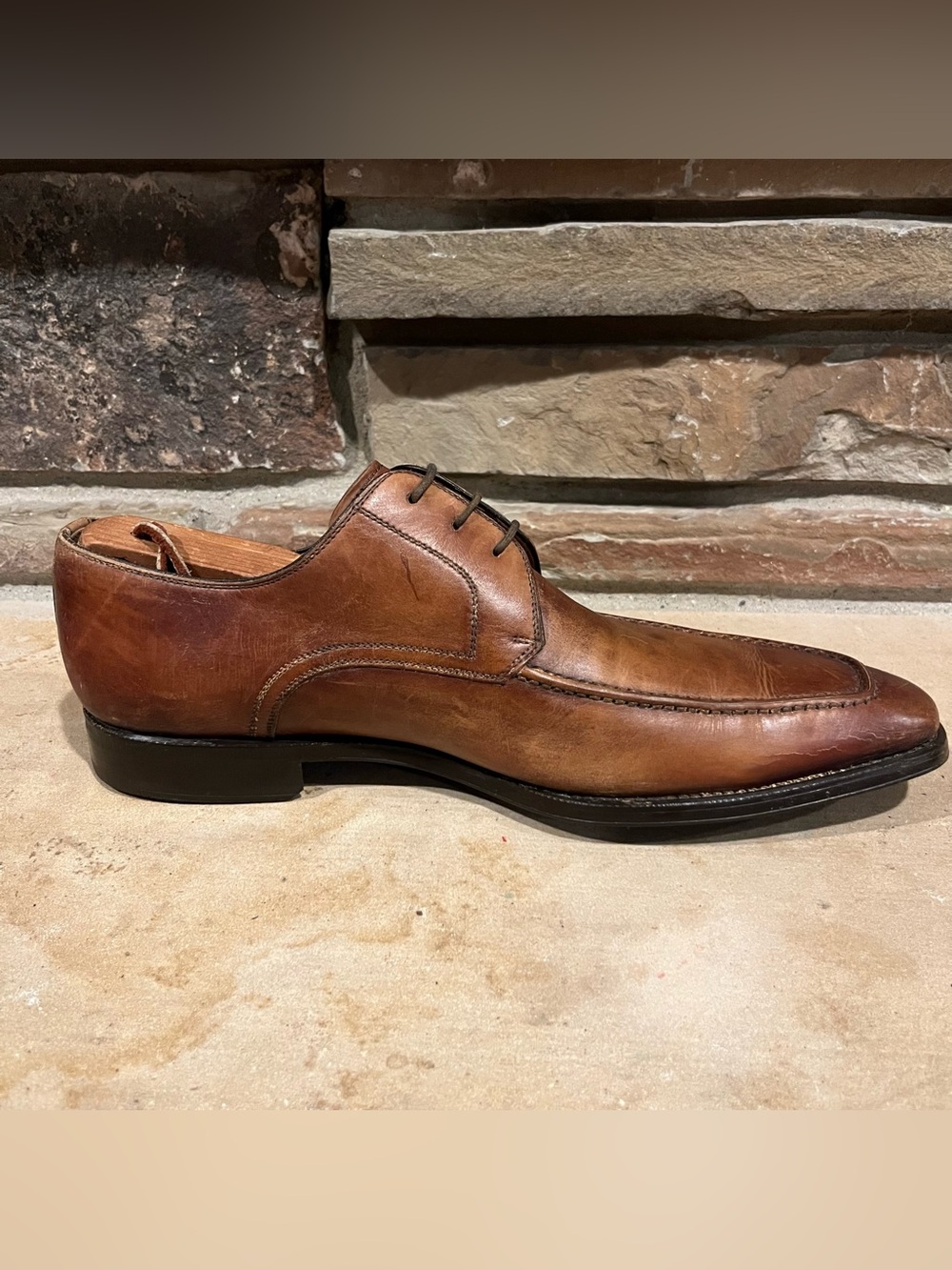 Magnanni Basilio Classic Almond Toe Brown Leather Lace-Up Derby Dress Shoes - Picture 6 of 10